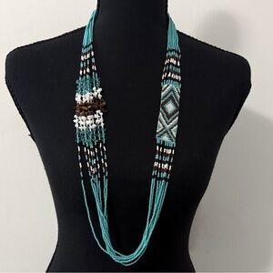 Handcrafted Turquoise Seed Bead Multi-Strand Necklace